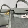 USA Washington Hermes Mini Kelly 19CM Matte Alligator Crocodile 0W Gris Neve Silver Hardware