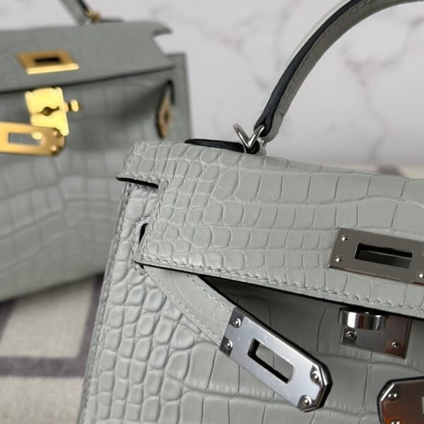 wsxc1723040846120_3 USA Washington Hermes Mini Kelly 19CM Matte Alligator Crocodile 0W Gris Neve Silver Hardware