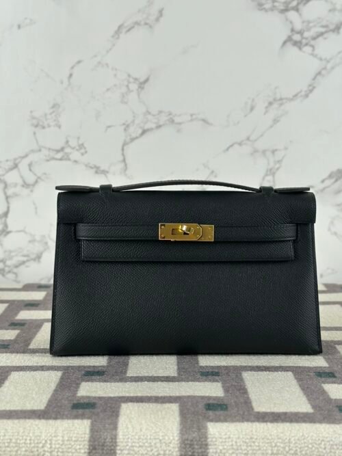 Hermes Bag Price Epsom Leather Kelly Pochette 22CM CC89 Noir Gold Hardware
