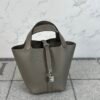 Hermes Bag Images Picotin 18CM 8F Etain Clemence Leather Silver Hardware