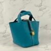 Taiwan Hermes Picotin 18CM Clemence Leather CC75 Blue Jean Gold Hardware