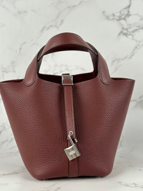 Full Handmade Hermes Clemence Leather Picotin 18CM CK55 Rouge H Silver Hardware