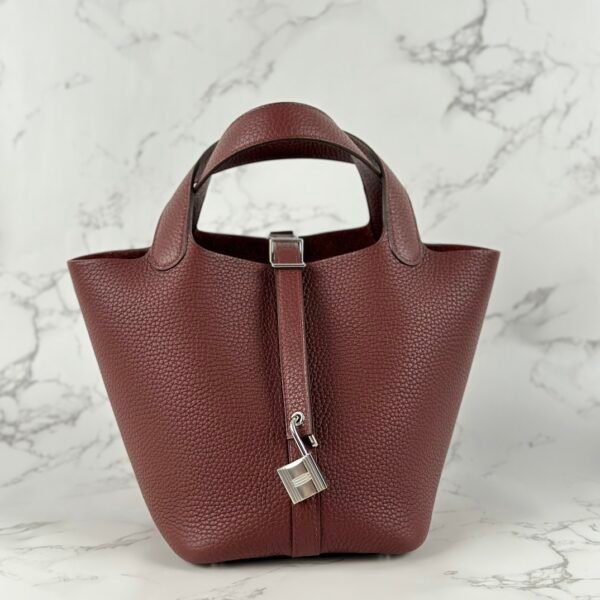 Full Handmade Hermes Clemence Leather Picotin 18CM CK55 Rouge H Silver Hardware