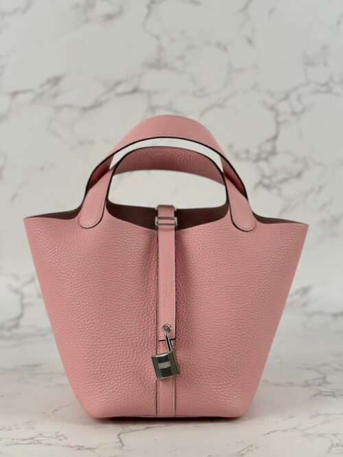 Russia Moscow Hermes Picotin 18CM Clemence Leather 3Q Rose Sakura Silver Hardware