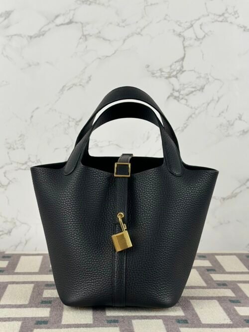 Hermes Bag Price Picotin 18CM Clemence Leather CC89 Noir Gold Hardware