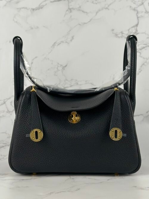 USA New York Hermes Clemence Leather Lindy 26CM CC89 Noir Gold Hardware