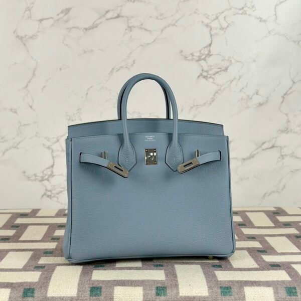 Hermes Bag Images Birkin 25CM Togo Leather J7 Blue Lin Silver Hardware
