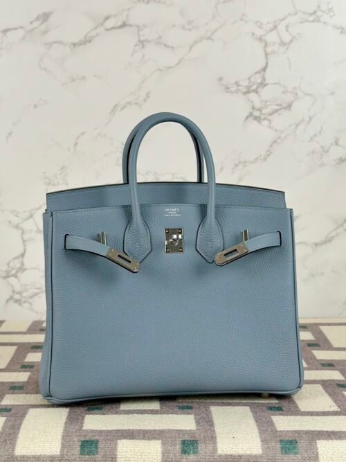 Hermes Bag Images Birkin 25CM Togo Leather J7 Blue Lin Silver Hardware