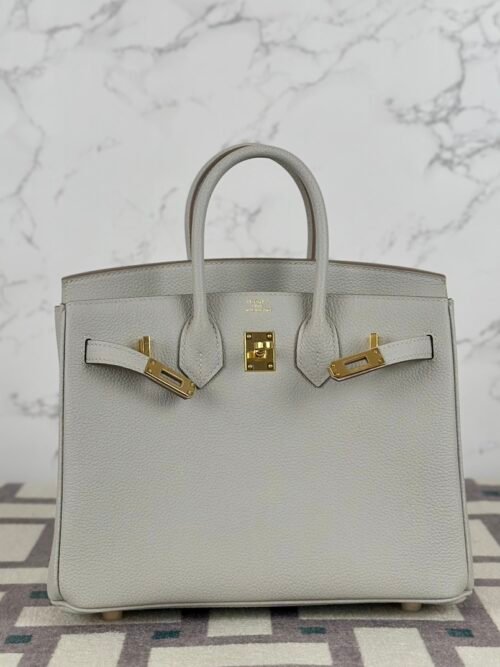 Handmade Hermes Togo Leather Birkin 25CM CC80 Gris Pearl Gold Hardware