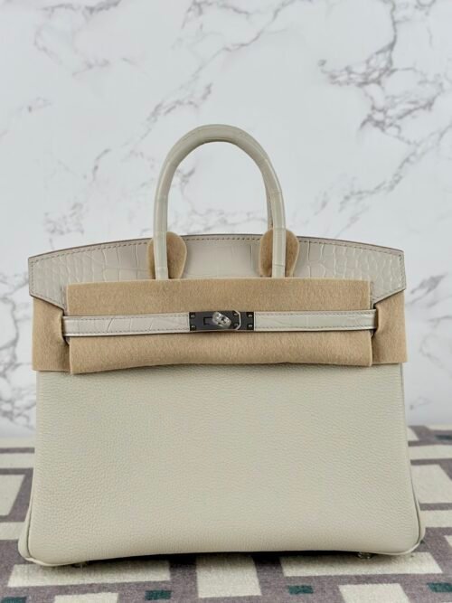 Hermes Bag Price Birkin Touch 25CM Matte Alligator Crocodile / Togo 8L Beton Silver Hardware