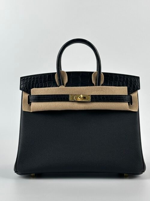 UB Hermes Birkin Touch 25CM Matte Alligator / Togo Leather CC89 Noir Gold Hardware