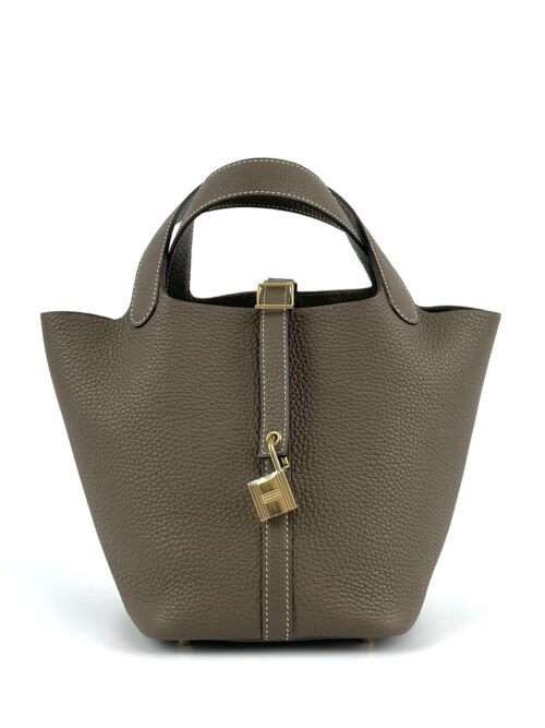 Hermes Picotin Bag 18CM CC18 Etoupe Clemence Leather Gold Hardware