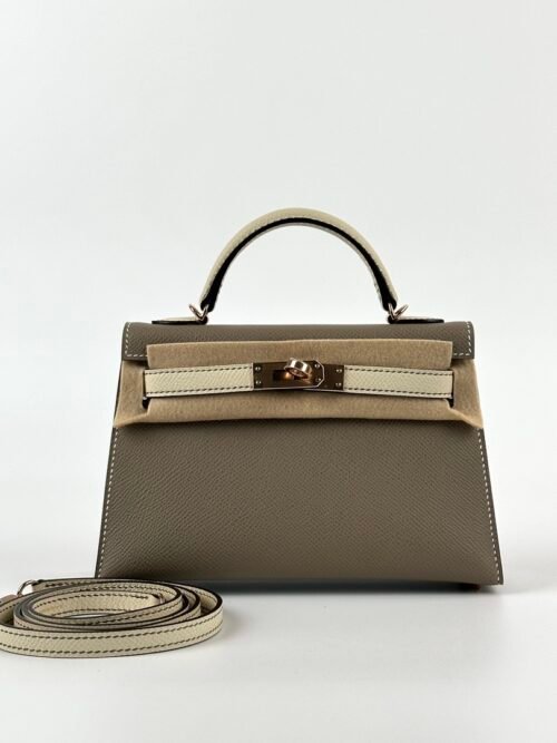 Hong Kong Hermes Epsom Mini Kelly 19CM M8 Gris Asphalt / 10 Craie Rose Gold Hardware