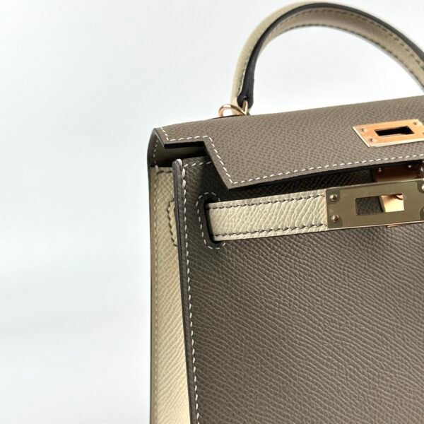 Hong Kong Hermes Epsom Mini Kelly 19CM M8 Gris Asphalt / 10 Craie Rose Gold Hardware