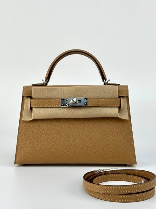 UK London Hermes Epsom Leather Mini Kelly 19CM 0M Chai Silver Hardware