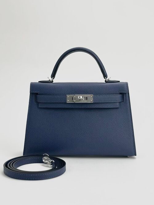 Hermes Bag Price Mini Kelly 19CM Epsom Leather CK73 Blue Saphir Silver Hardware