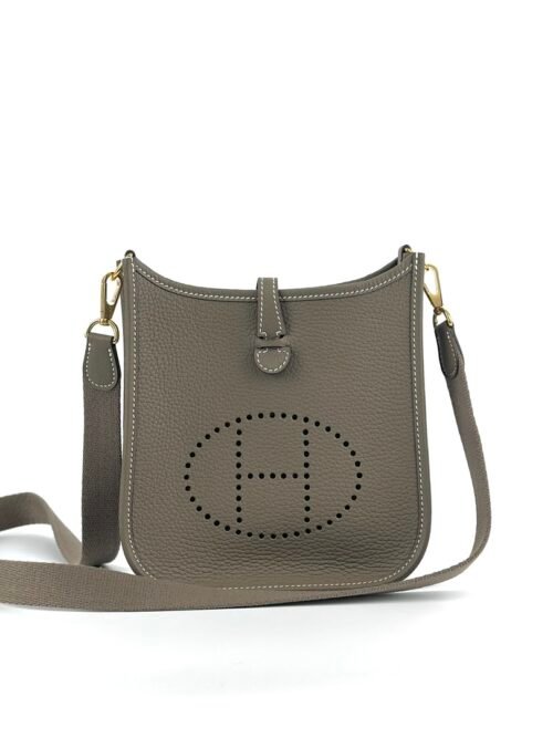 UK London Hermes CC18 Etoupe Grey Clemence Leather Mini Evelyne 18CM Gold Hardware
