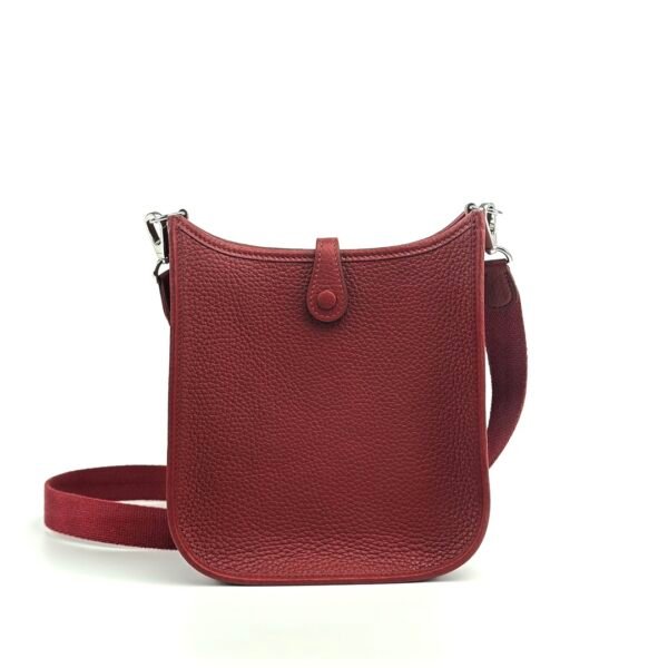 Full Handmade Hermes Mini Evelyne 18CM Clemence Leather CK55 Rouge H Silver Hardware