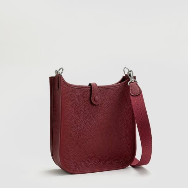 Full Handmade Hermes Mini Evelyne 18CM Clemence Leather CK55 Rouge H Silver Hardware