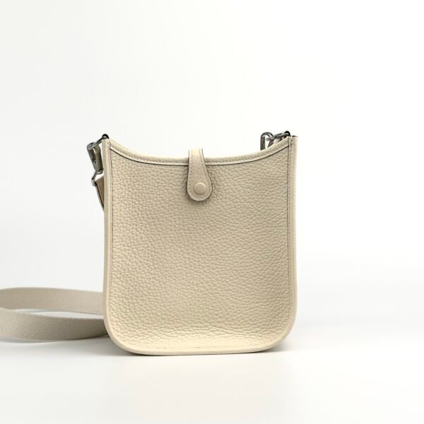 Hermes Bag Images Mini Evelyne 18CM Clemence Leather I2 Nata Silver Hardware