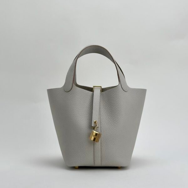 wsxc1727101785194_0 Hermes Bag Images Clemence Leather Picotin 18CM CC80 Gris Pearl Gold Hardware
