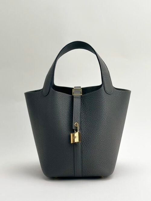 USA Los Angeles Hermes 0LGris Meyer Clemence Leather Picotin 18CM Gold Hardware