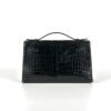Hermes Shiny Porosus Crocodile Kelly Pochette 22CM CK89 Noir Silver Hardware
