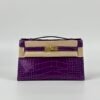 Hermes Bag Shiny Alligator Crocodile Kelly Pochette 22CM 5L Ultraviolet Gold Hardware