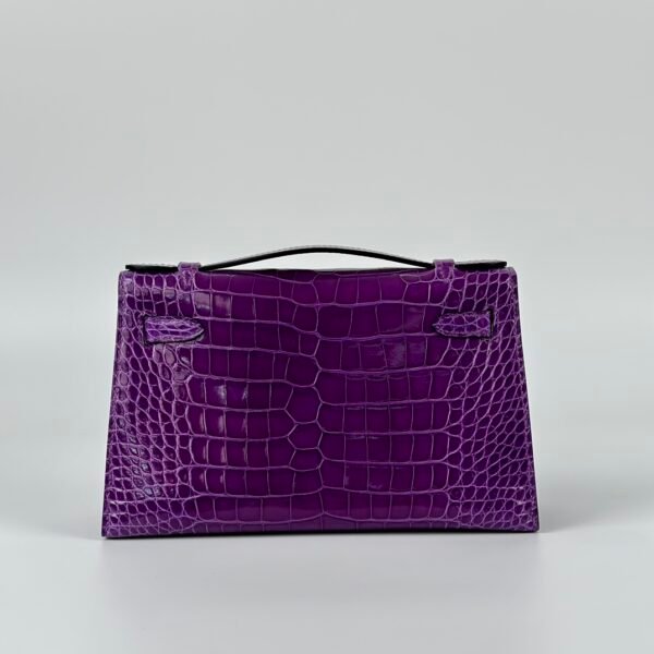 Hermes Bag Shiny Alligator Crocodile Kelly Pochette 22CM 5L Ultraviolet Gold Hardware