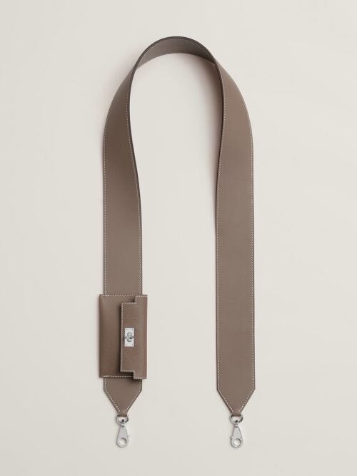 Handmade Hermes Epsom Leather Kelly Pocket Shoulder Strap 18 Etoupe Silver Hardware 50CM