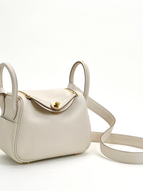 USA New York Hermes Mini Lindy 19CM Clemence Leather CC10 Craie Gold Hardware
