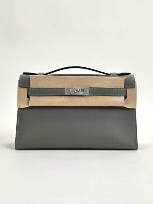Taiwan Hermes Kelly Pochette 22CM Swift Leather 0L Gris Meyer Silver Hardware