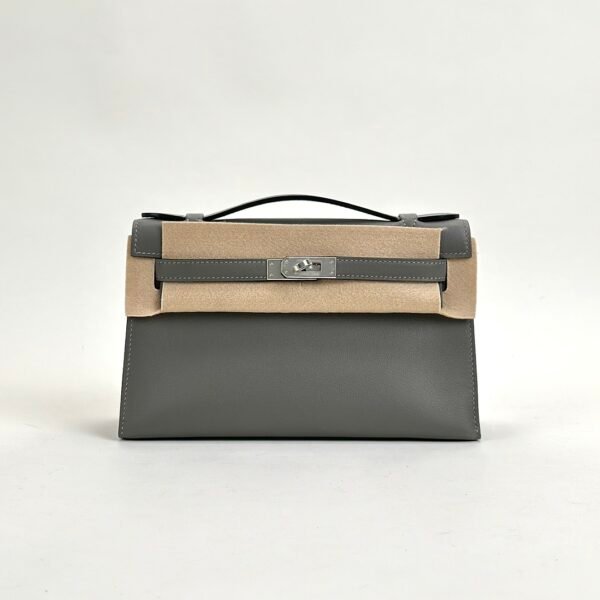 Taiwan Hermes Kelly Pochette 22CM Swift Leather 0L Gris Meyer Silver Hardware