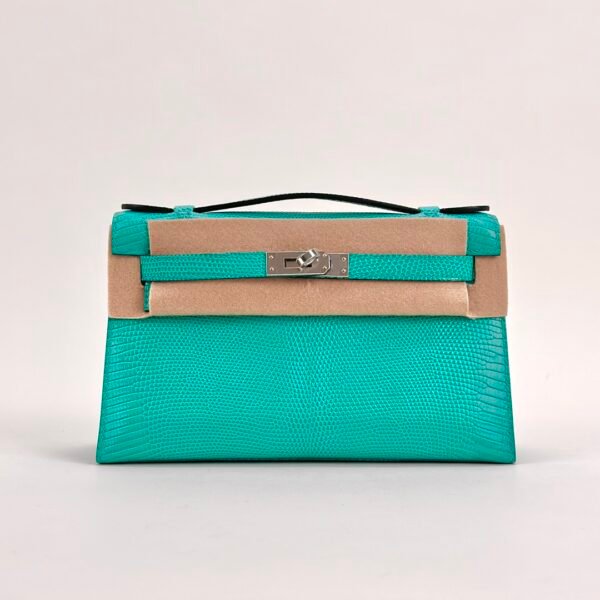 wsxc1728657778577_0 Hermes Bag Price Lizard Leather Kelly Pochette 22CM U1 Vert Verone Silver Hardware