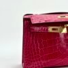 Hermes Kelly Pochette 22CM Shiny Alligator Crocodile I6 Rose Extreme Gold Hardware