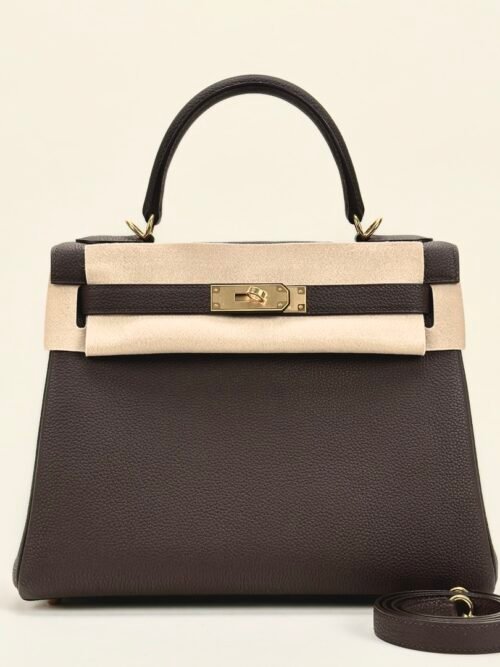 Hermes Bag Images Kelly 28CM Togo Leather CC47 Chocolate Gold Hardware