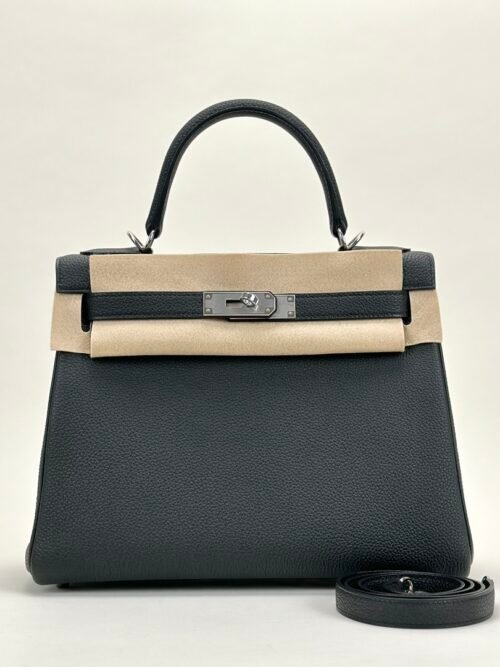UK London Hermes Togo Leather Kelly 28CM CK89 Noir Silver Hardware