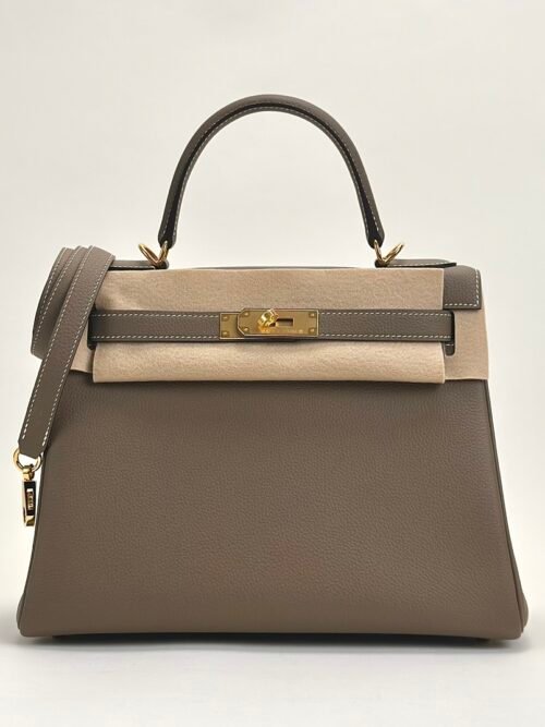 Hermes Togo Leather CC18 Etoupe Kelly 28CM Women’s Bag Images Gold Hardware