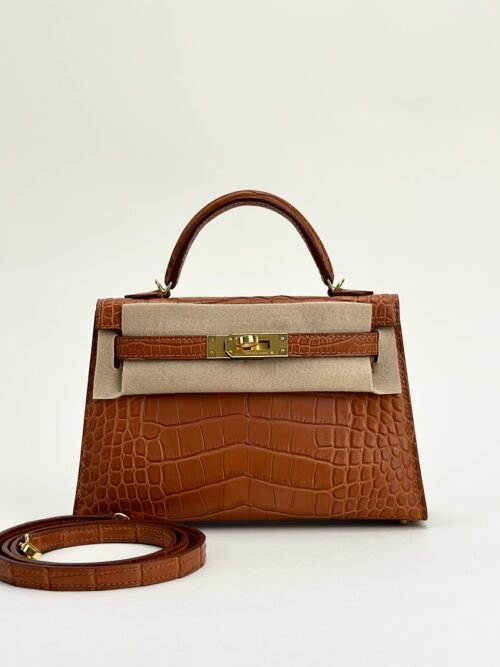 Hermes Bag Price CC37 Gold Matte Crocodile Leather Mini Kelly 19CM Gold Hardware