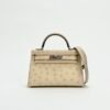 USA Los Angeles Hermes Ostrich Leather Mini Kelly 19CM 3C Parchemin Silver Hardware