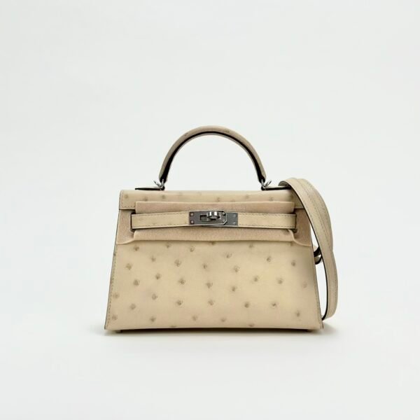 wsxc1729525841550_0 USA Los Angeles Hermes Ostrich Leather Mini Kelly 19CM 3C Parchemin Silver Hardware
