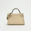 USA Los Angeles Hermes Ostrich Leather Mini Kelly 19CM 3C Parchemin Silver Hardware