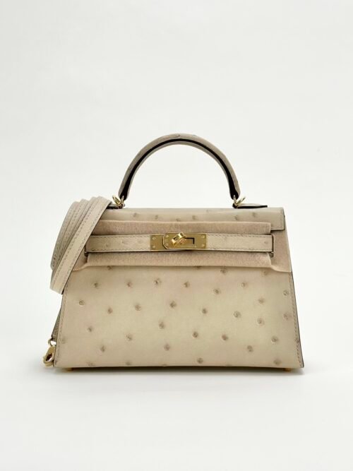 Hermes Mini Kelly 19CM 3C Parchemin Ostrich Leather Gold Hardware