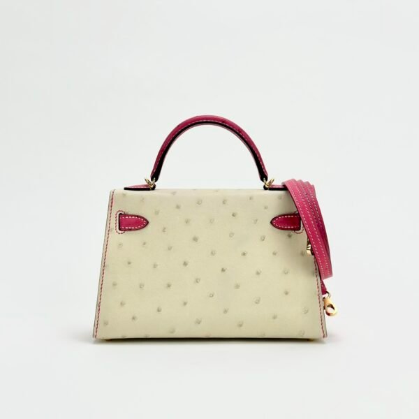 wsxc1729525855188_1 Hermes Mini Kelly 19CM Bag Ostrich Leather 3C Parchemin / E5 Rose Tyrien Gold Hardware