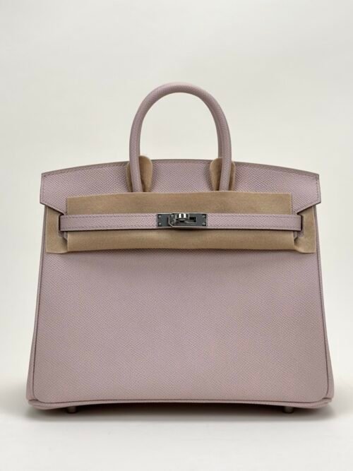 UK London Hermes Birkin 25CM Bag Epsom Leather 09 Mauve Pale Silver Hardware