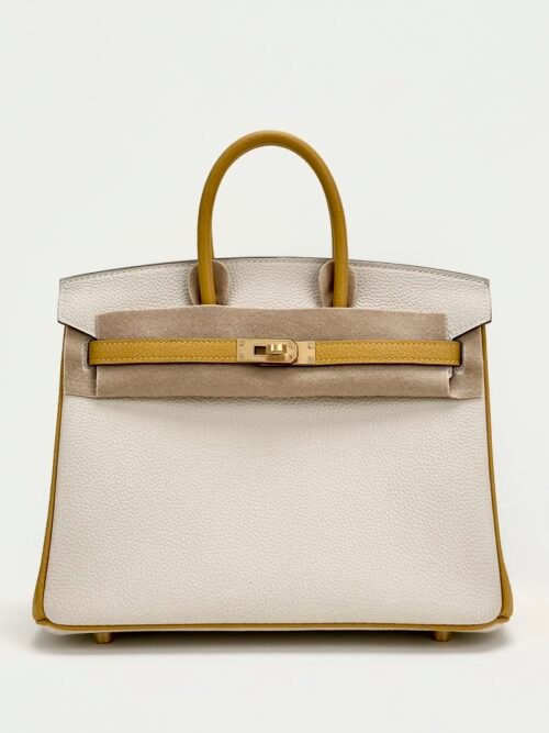 Hermes Birkin 25CM Bag Togo Leather 10 Craie / 9D Jaune Amber Brush Gold Hardware