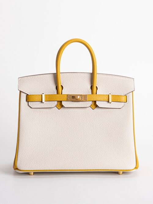 Hermes Togo Leather Birkin 25CM 10 Craie / 9D Amber Brush Gold Hardware