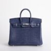 UK London Hermes Birkin 25CM Matte Alligator Crocodile 7L Blue De Malte Silver Hardware