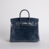 wsxc1731341788692_0-1 UK London Hermes Birkin 25CM Shiny Niloticus Crocodile N7 Blue Tempete Silver Hardware
