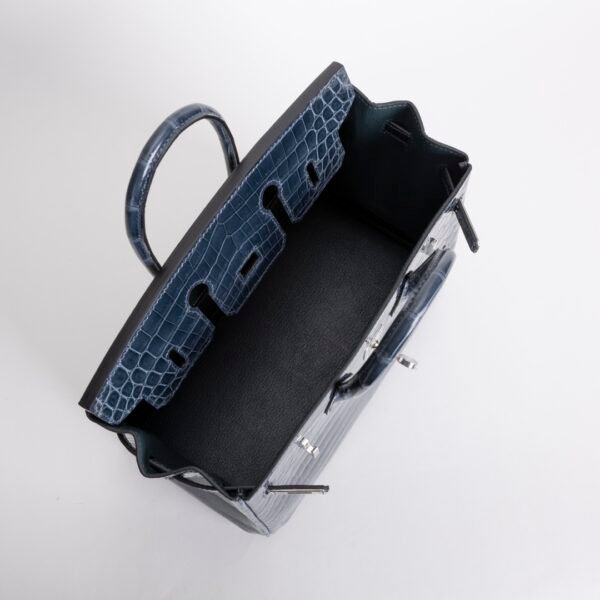 UK London Hermes Birkin 25CM Shiny Niloticus Crocodile N7 Blue Tempete Silver Hardware